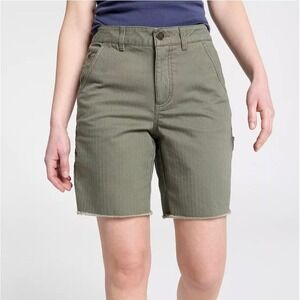 ALPINE DESIGN Bermuda Short Womens 6 Green Herringbone Utility Raw Hem Gorpcore